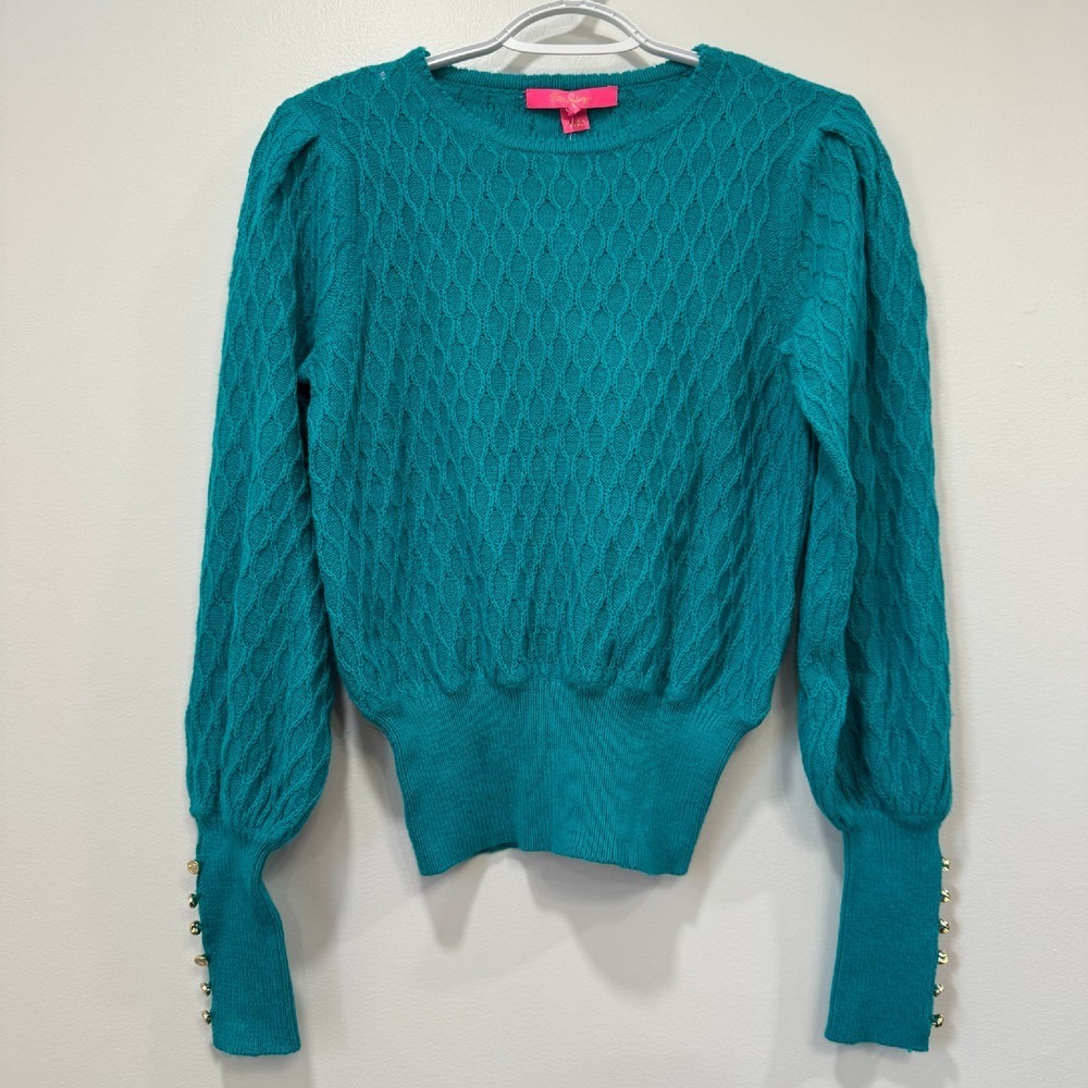 Lilly Pulitzer Jacquetta Sweater XS Maldives Green Knit Crewneck NWT $148 Cotton